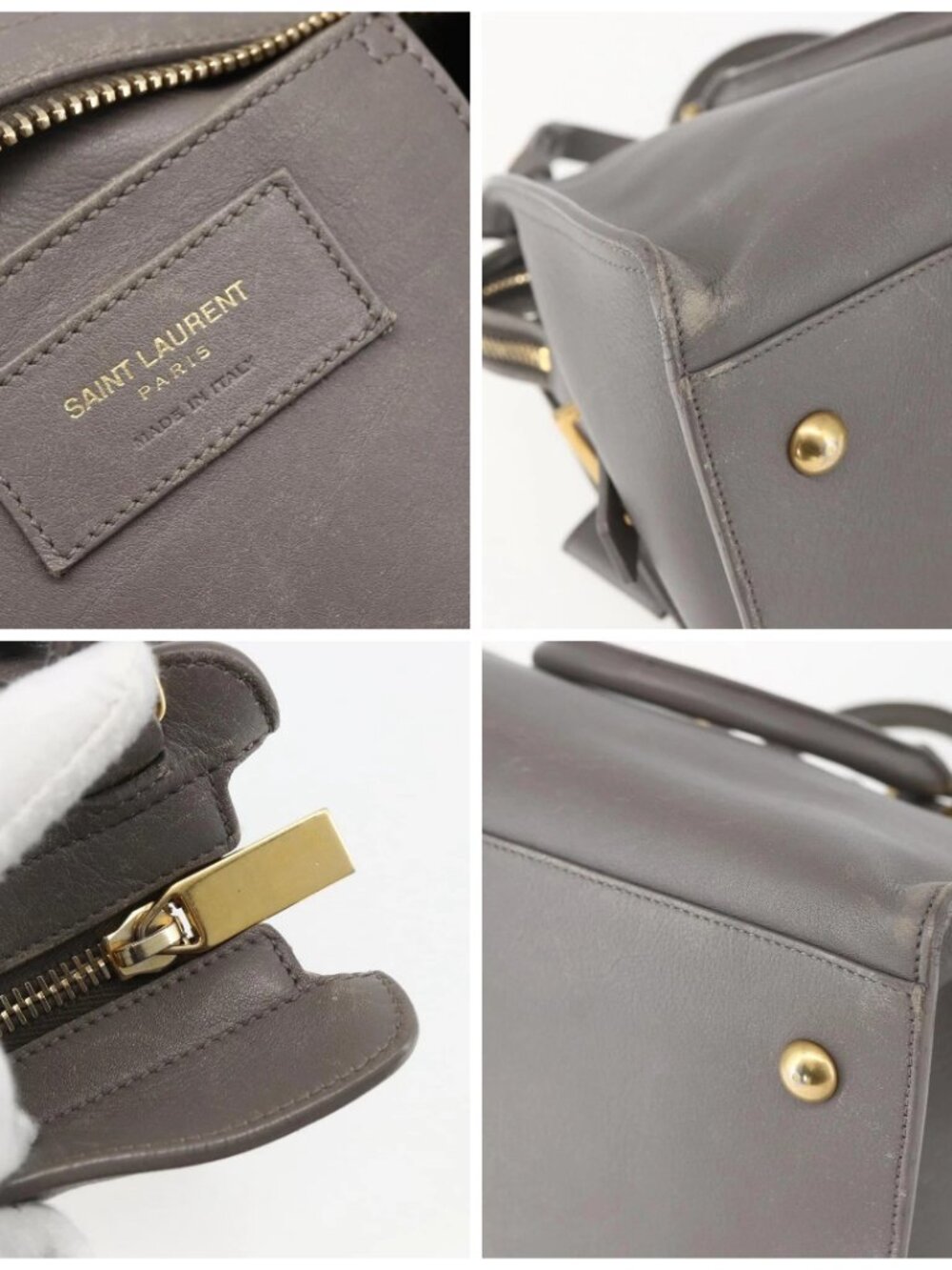 SAINT LAURENT Petit Cabas Hand Bag Leather 2way Gray Gold Auth - Picture 12 of 15